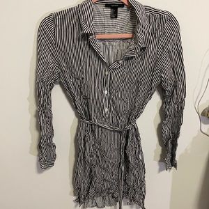 Black and white stripes collared dress